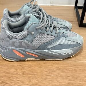 adidas Yeezy Men's Gray Suede & Mesh Sneakers with Coral Accents